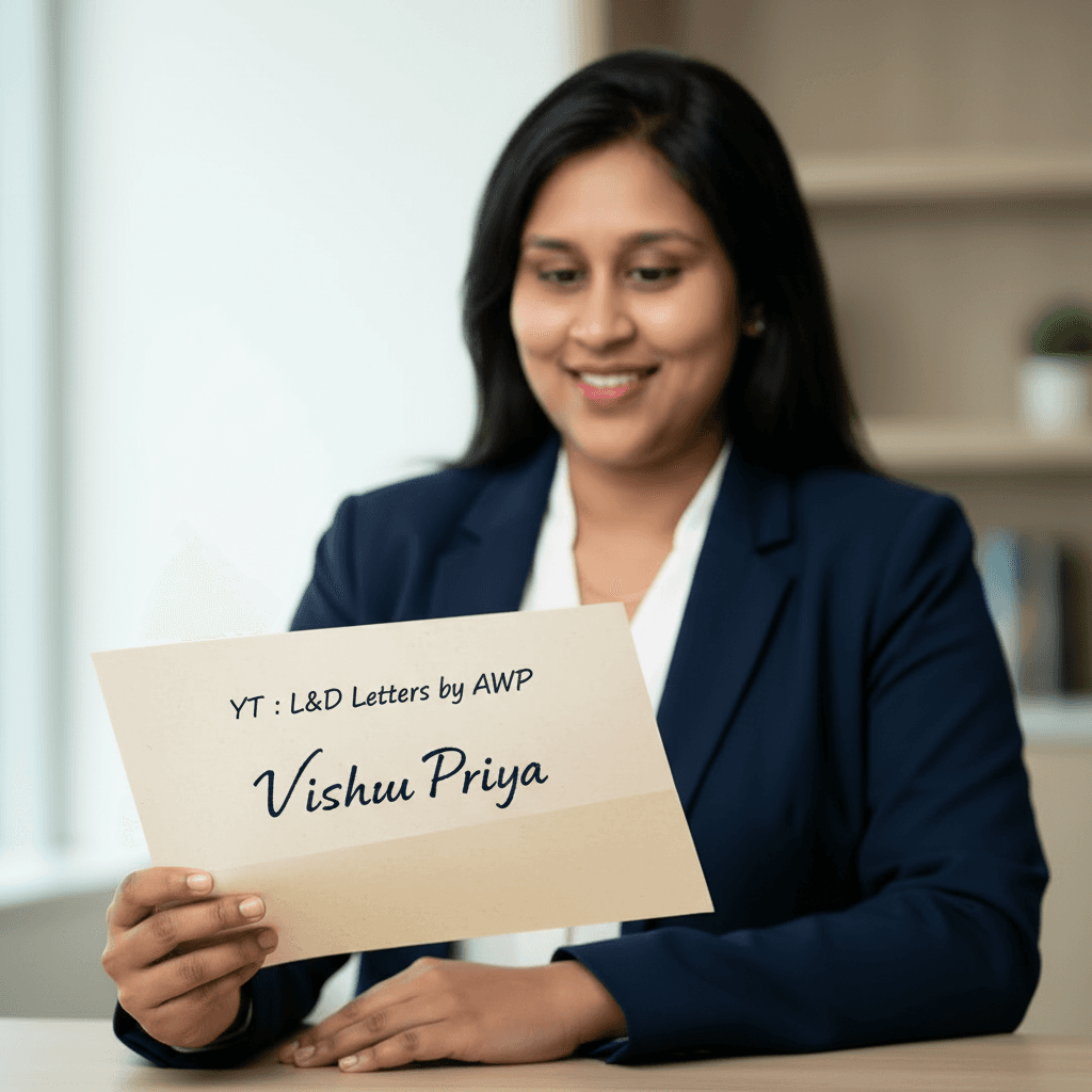 Vishnu Priya holding a handwritten signature