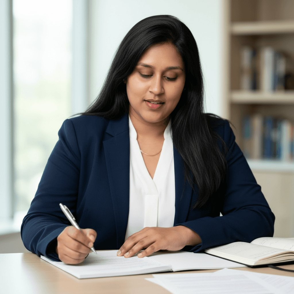 Vishnu Priya mid-thought, working through a framework